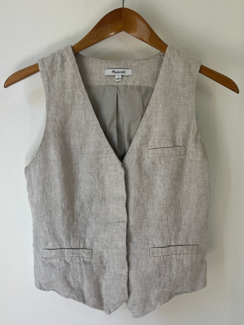 Madewell Neutral Linen Blend V-Neck Vest